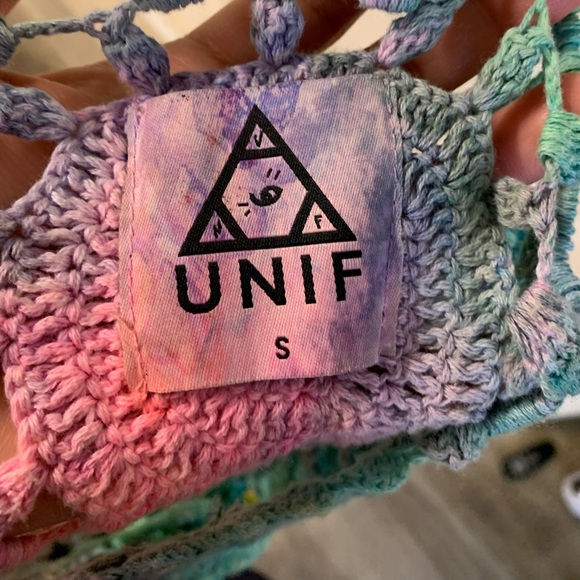 UNIF Multicolor Tie Dye Rainbow Crochet Astra Mini Dress Size S EUC - Picture 8 of 12